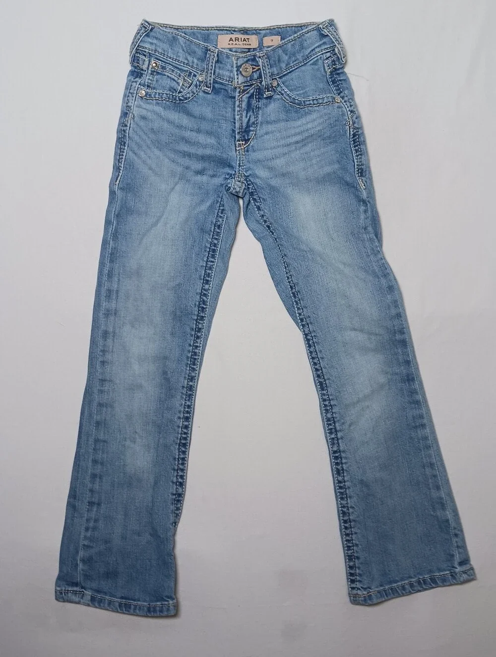 Ariat R.E.A.L. Girls Amora Boot Jeans Size 7 Light Wash Denim 22X25